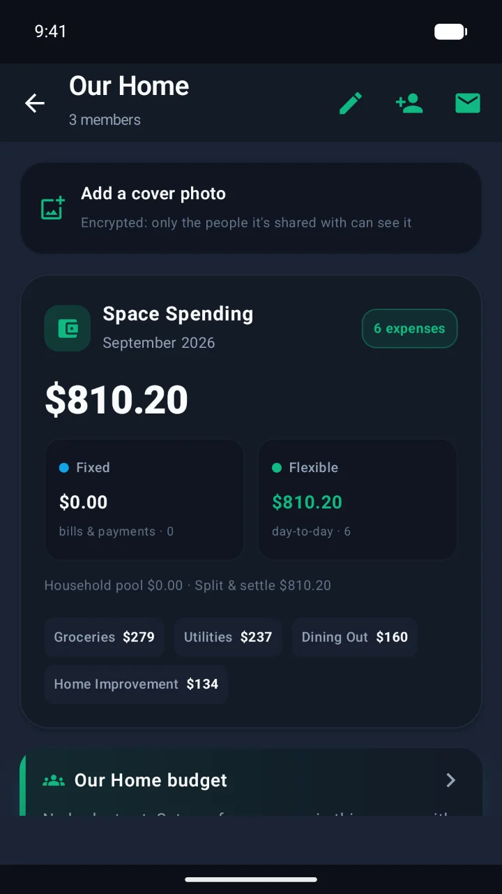 Our Home shared space with fixed and flexible spending